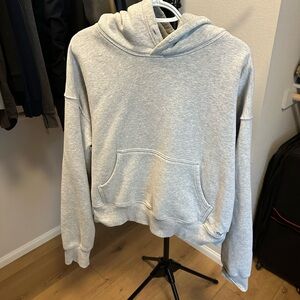 TNA Aritzia Cozy Fleece Boyfriend Fit Cropped Hoodie in Gray